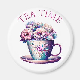 Tea Time | Hübscher Vintager Teecup voller Blume Magnet