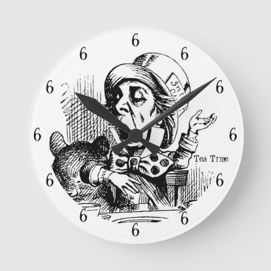 Tea Time Mad Hatter Round Clock Runde Wanduhr (Vorderseite)