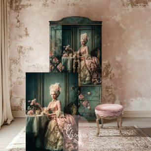 Tea Time Mary Antoinette Portrait Lady Sitting Seidenpapier