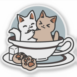 Tea Time Meow Time - Niedliches Katzen- und Teedes Aufkleber