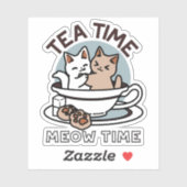 Tea Time Meow Time - Niedliches Katzen- und Teedes Aufkleber (Blatt)