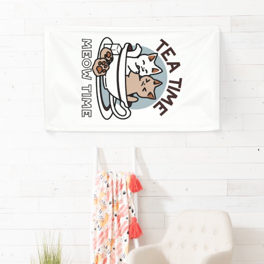 Tea Time Meow Time - Niedliches Katzen- und Teedes Banner (Insitu)