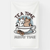 Tea Time Meow Time - Niedliches Katzen- und Teedes Banner (Vertikal)