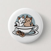 Tea Time Meow Time - Niedliches Katzen- und Teedes Button (Vorderseite)