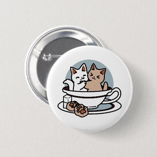 Tea Time Meow Time - Niedliches Katzen- und Teedes Button (Vorne & Hinten)