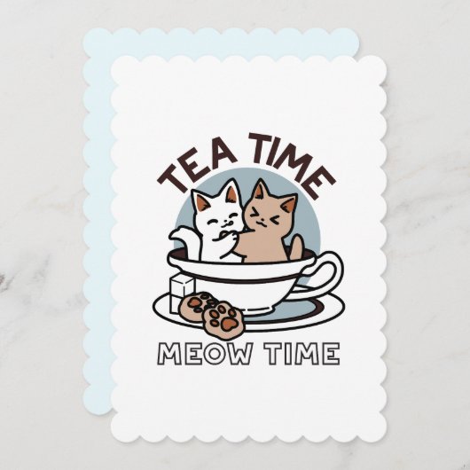 Tea Time Meow Time - Niedliches Katzen- und Teedes Einladung (Vorne/Hinten)