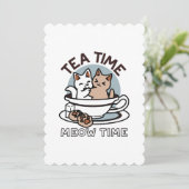 Tea Time Meow Time - Niedliches Katzen- und Teedes Einladung (Stehend Vorderseite)