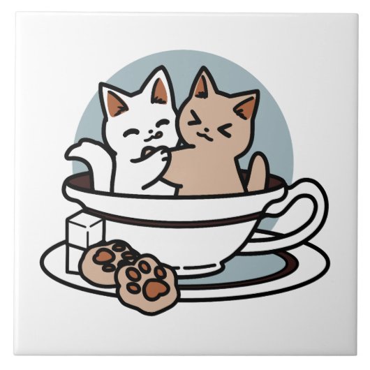 Tea Time Meow Time - Niedliches Katzen- und Teedes Fliese (Vorderseite)