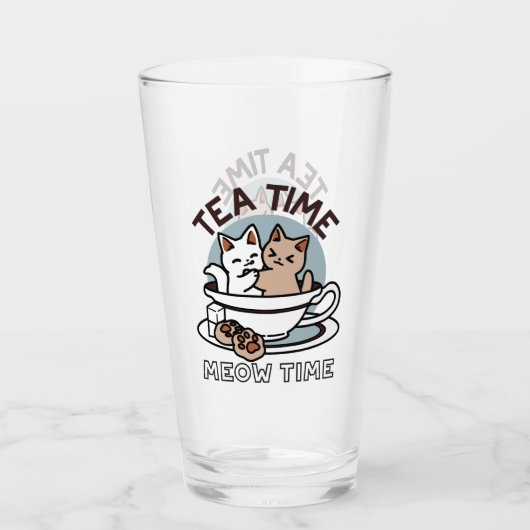 Tea Time Meow Time - Niedliches Katzen- und Teedes Glas (Vorderseite)