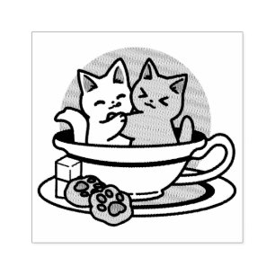 Tea Time Meow Time - Niedliches Katzen- und Teedes Gummistempel