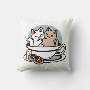 Tea Time Meow Time - Niedliches Katzen- und Teedes Kissen