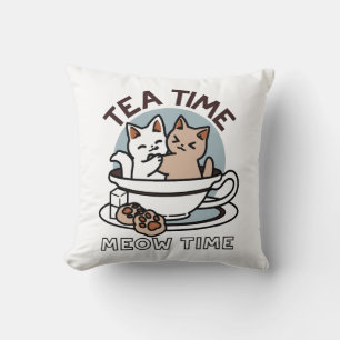 Tea Time Meow Time - Niedliches Katzen- und Teedes Kissen