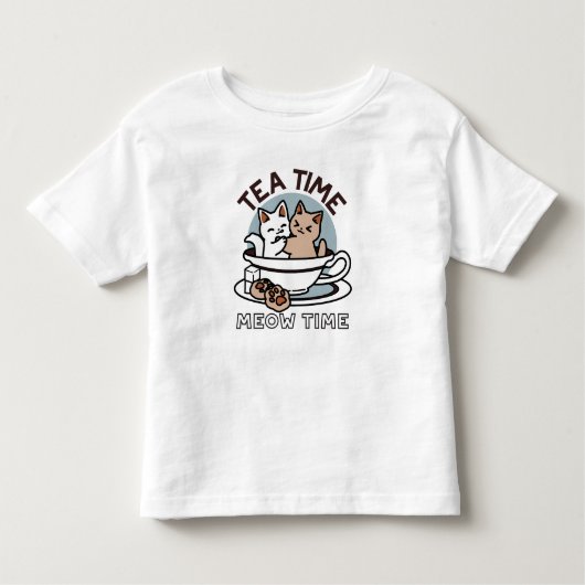 Tea Time Meow Time - Niedliches Katzen- und Teedes Kleinkind T-shirt (Vorderseite)