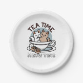 Tea Time Meow Time - Niedliches Katzen- und Teedes Pappteller (Vorderseite)