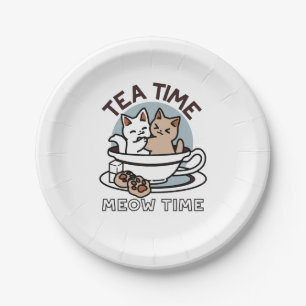 Tea Time Meow Time - Niedliches Katzen- und Teedes Pappteller