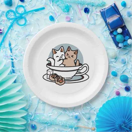 Tea Time Meow Time - Niedliches Katzen- und Teedes Pappteller (Party)