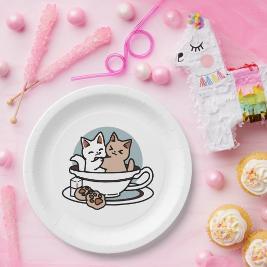 Tea Time Meow Time - Niedliches Katzen- und Teedes Pappteller (Party)