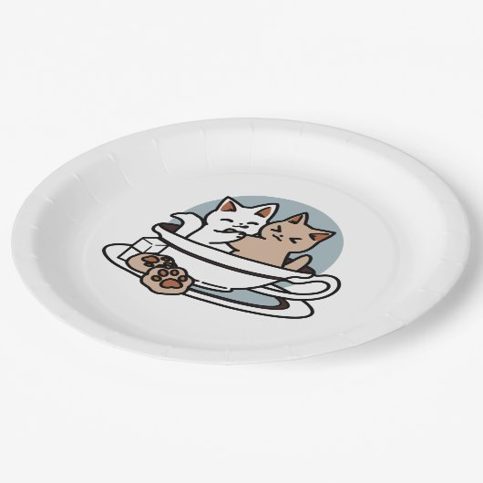 Tea Time Meow Time - Niedliches Katzen- und Teedes Pappteller (Schrägansicht)