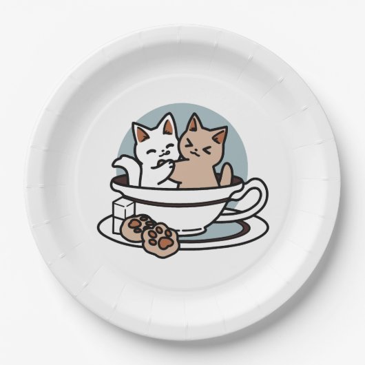 Tea Time Meow Time - Niedliches Katzen- und Teedes Pappteller (Vorderseite)