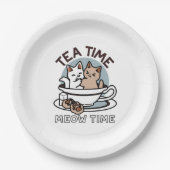 Tea Time Meow Time - Niedliches Katzen- und Teedes Pappteller (Vorderseite)