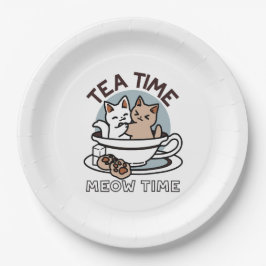 Tea Time Meow Time - Niedliches Katzen- und Teedes Pappteller