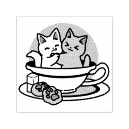 Tea Time Meow Time - Niedliches Katzen- und Teedes Permastempel