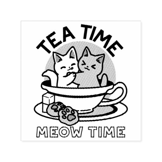 Tea Time Meow Time - Niedliches Katzen- und Teedes Permastempel (Design)