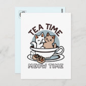 Tea Time Meow Time - Niedliches Katzen- und Teedes Postkarte (Vorne/Hinten)