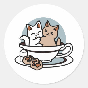 Tea Time Meow Time - Niedliches Katzen- und Teedes Runder Aufkleber