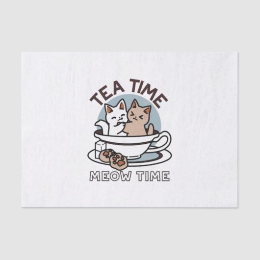 Tea Time Meow Time - Niedliches Katzen- und Teedes Seidenpapier (Vorderseite)