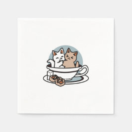 Tea Time Meow Time - Niedliches Katzen- und Teedes Serviette