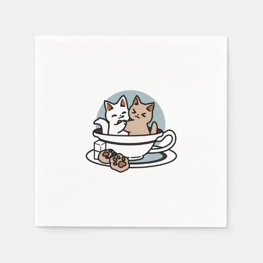 Tea Time Meow Time - Niedliches Katzen- und Teedes Serviette (Vorderseite)