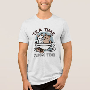 Tea Time Meow Time - Niedliches Katzen- und Teedes Tri-Blend Shirt
