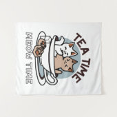 Tea Time Meow Time - Niedliches Katzen- und Teedes Wandteppich (Vorderseite (Horizontal))