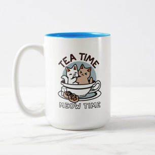 Tea Time Meow Time - Niedliches Katzen- und Teedes Zweifarbige Tasse