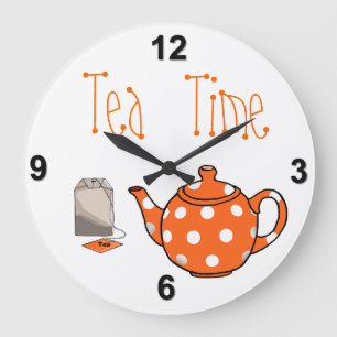 Tea Time Orange & White Kitchen Große Wanduhr