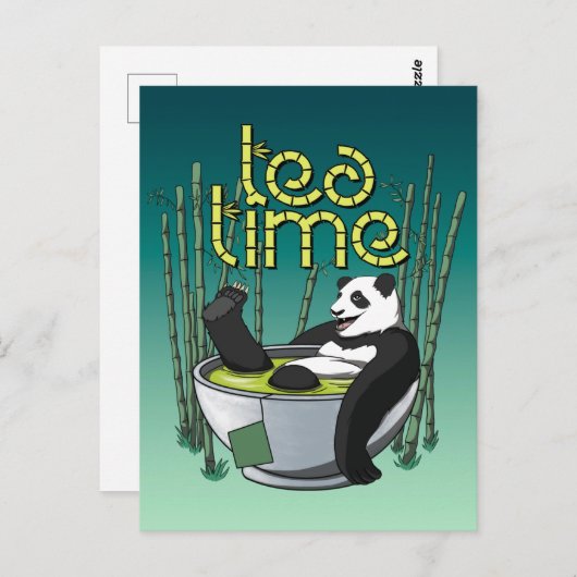 Tea Time Panda Postkarte (Vorne/Hinten)