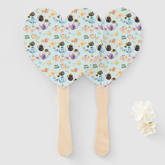 Tea time pattern - tea cups and tea pot fächer (Vorne und Hinten)