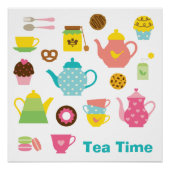 Tea Time Poster – Cute Pastel Teapots & Sweets (Vorderseite)