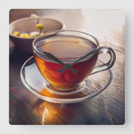 Tea Time Quadratische Wanduhr