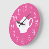 Tea Time Retro Clock Pink and White Große Wanduhr (Winkel)