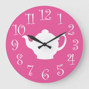Tea Time Retro Clock Pink and White Große Wanduhr