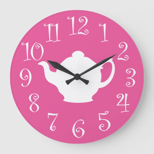 Tea Time Retro Clock Pink and White Große Wanduhr (Vorderseite)