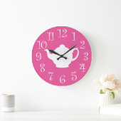 Tea Time Retro Clock Pink and White Große Wanduhr (Zuhause)