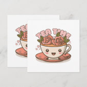 Tea Time Rose Tea Kawaii Einladung (Vorne/Hinten)