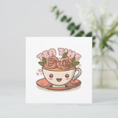 Tea Time Rose Tea Kawaii Einladung (Stehend Vorderseite)