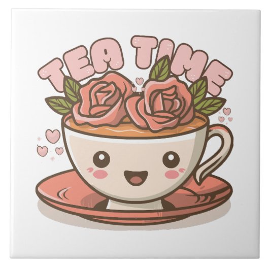 Tea Time Rose Tea Kawaii Fliese (Vorderseite)
