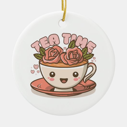 Tea Time Rose Tea Kawaii Keramik Ornament (Vorne)