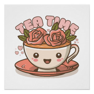 Tea Time Rose Tea Kawaii Poster
