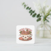 Tea Time Rose Tea Kawaii Quadratische Visitenkarte (Stehend Vorderseite)
